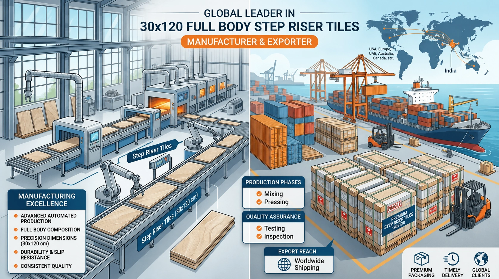 30x120 Full Body Step Riser Tiles Manufacturer & Exporter